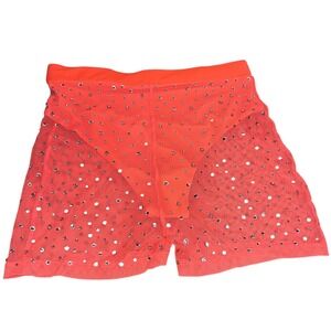 Fashion Nova Rhinestone Mesh Shorts Neon Orange Festival Rave Booty
